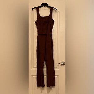 Quince 100% European Linen Square Neck Jumpsuit.Color:chocolate.Size:Medium.